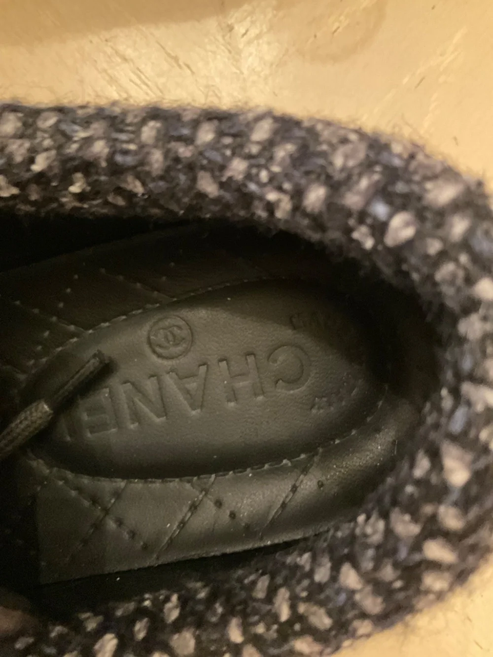 CHANEL Grey Gray Black Suede Tweed Low Top Lace Up Sneaker Shoes 37.5